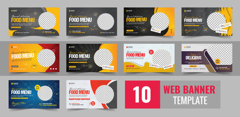 fast food business promotion web banner template design, restaurant healthy burger online sale socia