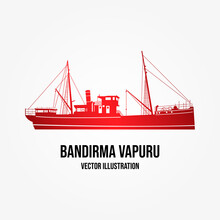 Bandirma Steambot Vector Illustration. May 19 Commemoration Of Ataturk, Youth And Sports Day.