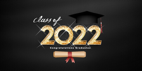 Class of 2022 Vector text for graduation gold design, congratulation event, T-shirt, party, high school or college graduate. Lettering for greeting, invitation card