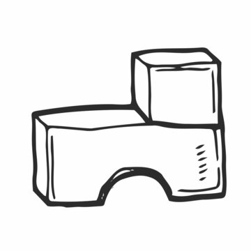 Doodle Blocks Toy and Cubes. Freehand outline black color ink hand drawn logic design object logotype emblem sketchy in modern art doodle cartoon style. Baby toys concept