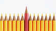 Red pencil standing out from the crowd on white background. 3D render