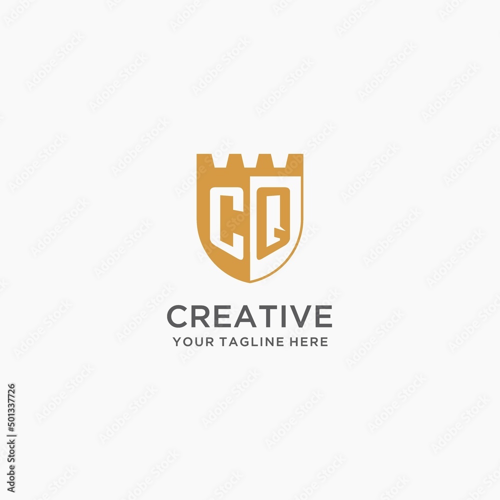 Monogram CQ logo with shield and fort, elegant luxury initial logo ...