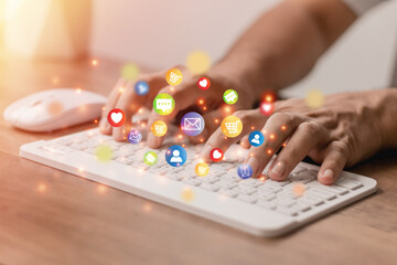 Wall Mural - Social media technology concept, man hand using smartphone Login to the online network Use social media to do business and marketing payment from home through the Internet.