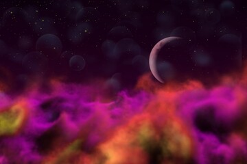 Wall Mural - Abstract background creative illustration of fantasy sky with moon with lights bokeh effect you can use for designing purposes