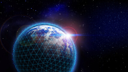 Wall Mural - global network connection. earth in open space and digital web, illustration