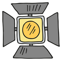 Sticker - Spotlight scene color icon. Cinema light doodle