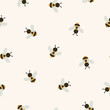 Seamless pattern with cute bumble bees