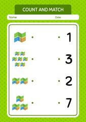 Count and match game with map. worksheet for preschool kids, kids activity sheet