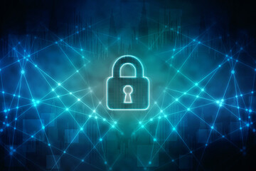 2d illustration safety concept: closed padlock on digital background