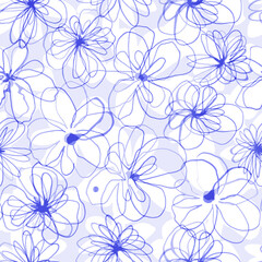  Abstract seamless vector pattern with stylized hand drawn flowers. Scribble. Design for fabric, wallpaper. Vector illustration.