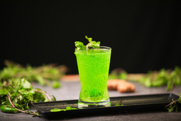 Canvas Print - Fuljar soda,Kerala famous Fuljar soda,Bomb soda ,indian famous summer drink with mint closeup