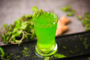 Canvas Print - Fuljar soda,Kerala famous Fuljar soda,Bomb soda ,indian famous summer drink with mint closeup