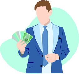 Vector illustration of businessman holding banknotes