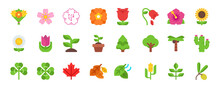 Nature And Plants Vector Emoticon Set. Nature Emoji Collection