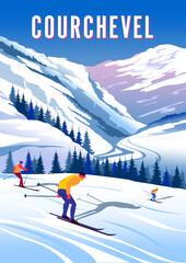 Wall Mural - Courchevel Travel Poster. Handmade drawing vector illustration.