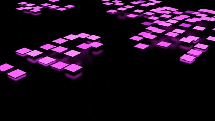 Aufkleber - Abstract pink waving surface of small squares isolated on a black background. Design. Blinking and jumping field of squares.