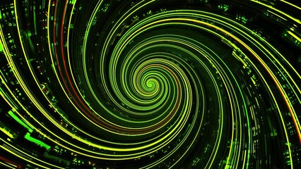 Poster - Abstract swirling tornado on a black background, seamless loop. Design. Spinning bending spiral shaped lines.