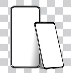 Wall Mural - two phones mockup front and side view vector on transparent background.