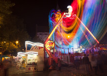 Illuminated Light Trails On The 'Tornado' Ride At Banbury's Micahelmas Fair