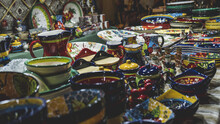 Wide Assortment Of Arabic And Spanish Ceramics At The Market