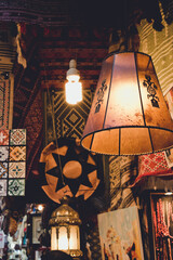 Sticker - Beautiful lamp with a hanging in a store of vintage and national Tunisian accessories