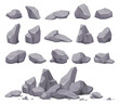 Set of gray stones of different kinds. Vector illustration on a white background