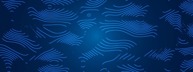 Poster - Abstract glowing background. Pattern of chaotic lines, waves, dots. Space flower design. Chaotic ornament, spiral. LED strip. Poster technology, medicine, business, social networks. Vector.