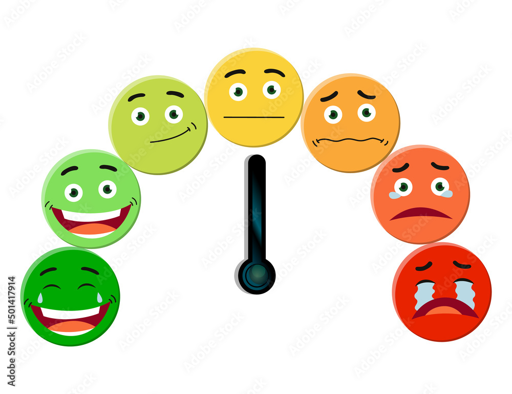 Emotional scale. Color meter with arrow from red to green emotions ...