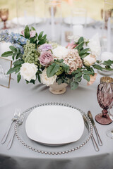 Wall Mural - table setting at a banquet close-up front view