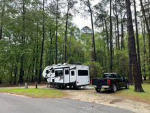 A Fifth Wheel Rv Set Up For Camping At The Santee State Park In South Carolina, USA.