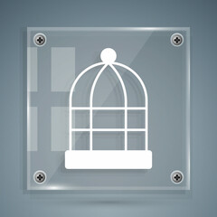 Wall Mural - White Cage for birds icon isolated on grey background. Square glass panels. Vector