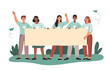 © Rudzhan - Group of people with empty banner concept. Young men and women volunteers or activists participate in parade or rally. Characters holding editable advertising poster. Cartoon flat vector illustration