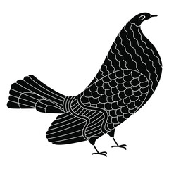 Sticker - Stylized bird. Dove or pigeon. Black and white negative silhouette. Ancient Greek animal design. Vase painting style. Isolated vector illustration.