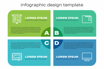 Poster - Set line Certificate template, Chalkboard with diagram, Computer monitor screen and Document folder. Business infographic template. Vector