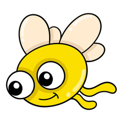 Wall Mural - big eyed yellow fly monster is flying, doodle icon image kawaii