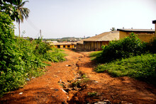 Rocky And Bumpy Road Leading To Village In Ghana 