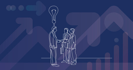 Poster - continuous line drawing of three businessmen with great idea