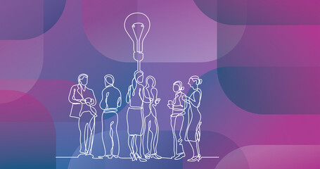 Poster - continuous line drawing of business team discussion idea