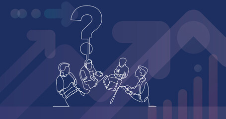 Poster - continuous line drawing of team discussion new question