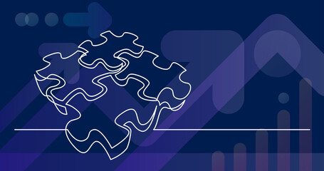 Poster - continuous line drawing of several 3d puzzle pieces connected together