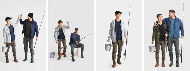 Poster - Set of fishermen on light background