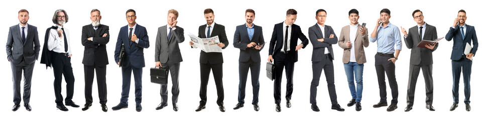 Set of many businessmen isolated on white