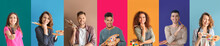 Set Of Young Artists On Colorful Background