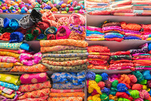 Beautiful Colorful Indian Sarees Are Displayed For Sale At Market Place, Jaisalmer, India.