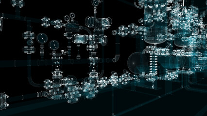 Poster - Particle hologram industrial equipment, valves, pipes and sensors