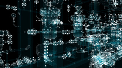Poster - Particle hologram industrial equipment, valves, pipes and sensors