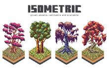 Pixel Art Isometric Special Tree Decoration And Green Plants