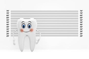 Poster - White Tooth Person Character Mascot  in front of Police Lineup or Mugshot Background. 3d Rendering