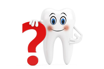 Aufkleber - White Tooth Person Character Mascot with Red Question Mark Sign. 3d Rendering