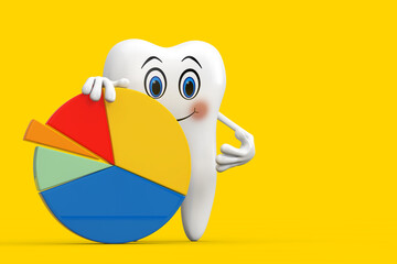 Poster - White Tooth Person Character Mascot with Info Graphics Business Pie Chart. 3d Rendering